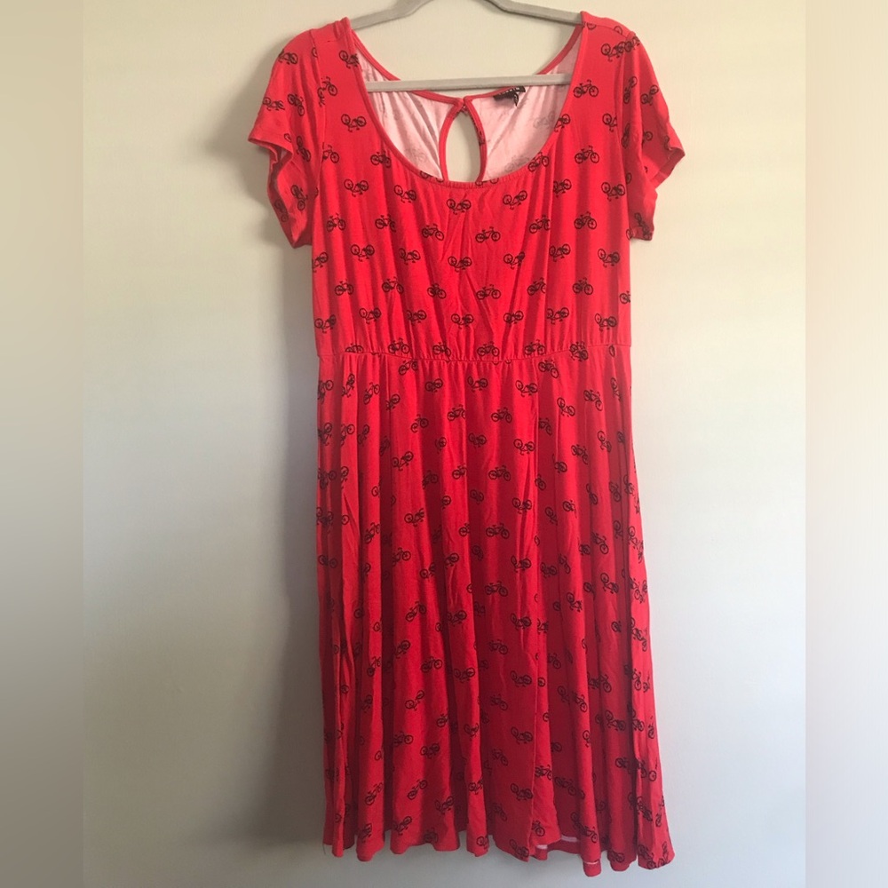 Torrid Womens Large Short Sleeve Mini Dress with Bicycle Print in Navy Red